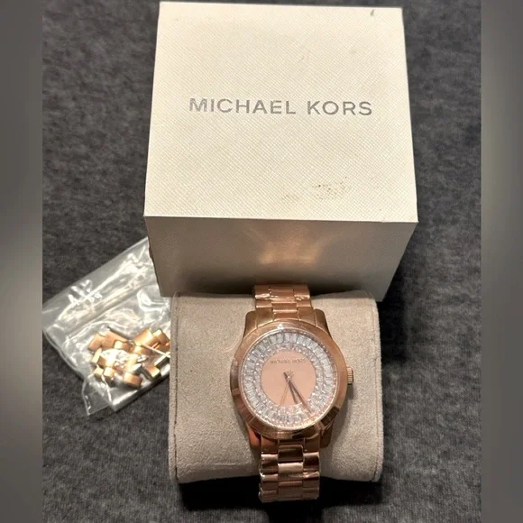 Michael Kors Women’s Runway Baguette Crystals Rose Gold Watch 40mm MK6533 - Picture 3 of 11